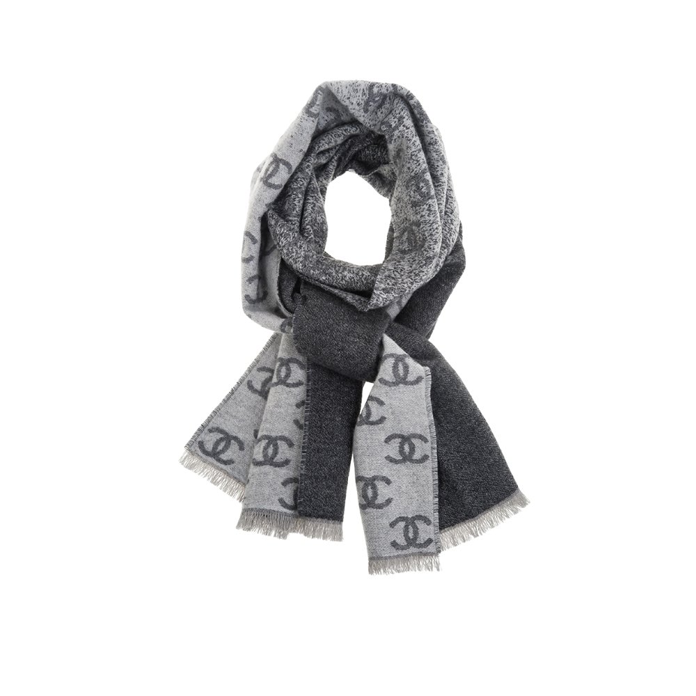 thumnail-6-5 Chanel 24B Full CC Scarf Grey And Black 180Cm - Image 1