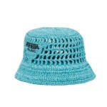 Prada Crochet Bucket Hat Raffia Blue 1HC137 2A2T F0076