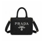 Prada Small Crochet Tote Bag Raffia In Black 26cm 1BG422 2A2T F0002 V OOL