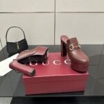 Gucci Women Platform Mule With Horsebit Red Leather ‎835315 Aadcw 6207 - Image 8