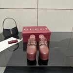 Gucci Women Platform Mule With Horsebit Red Leather ‎835315 Aadcw 6207 - Image 2