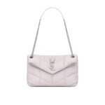 Saint Laurent Puffer Small In White Leather Silver Hardware 29cm