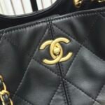 Chanel Shopping Bag Gold Tone Metal Black 33Cm AS5635 B20829 94305 - Image 6