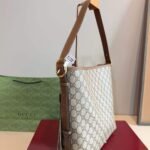Gucci GG Emblem Medium Bucket Bag Beige And Dark Brown Fabric 31Cm 815103 FAD6L 9758 - Image 5