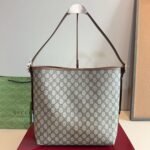 Gucci GG Emblem Medium Bucket Bag Beige And Dark Brown Fabric 31Cm 815103 FAD6L 9758 - Image 6