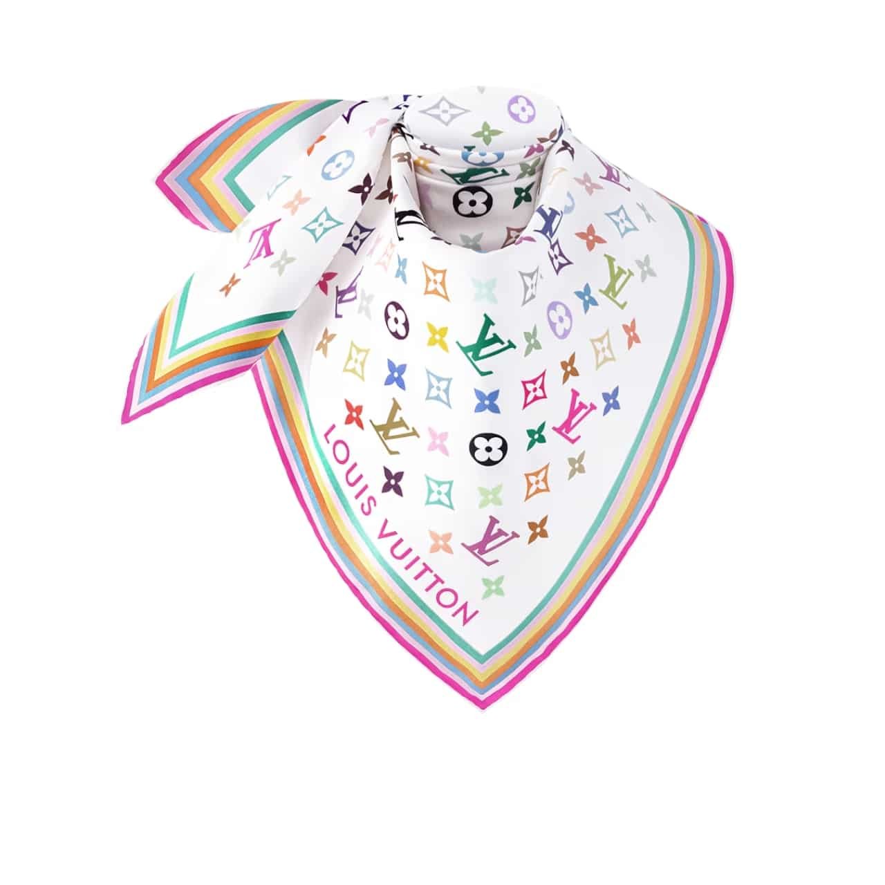 139-6 Louis Vuitton x Murakami Monogram Multicolor Scarf White 90Cm M94967 - Image 1