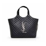 Saint Laurent Icare Shopping Bag In Quilted Silver Hardware Black 40Cm