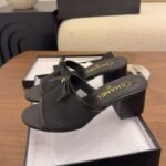 Chanel Mesh Bow Block Heel Mules Black - Image 2