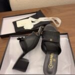 Chanel Mesh Bow Block Heel Mules Black - Image 7