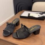 Chanel Mesh Bow Block Heel Mules Black - Image 3