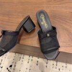 Chanel Mesh Bow Block Heel Mules Black - Image 6