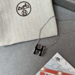 Hermes Mini Pop H Pendant Necklace Black And Silver - Image 6