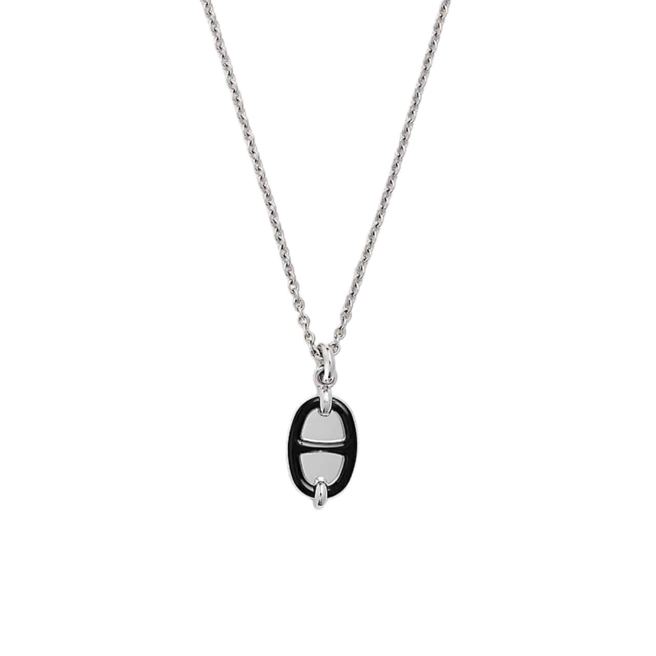 166 Hermes Mini Maillon Pendant Small Model Necklace Silver Tone With Black H100053fp03 - Image 1