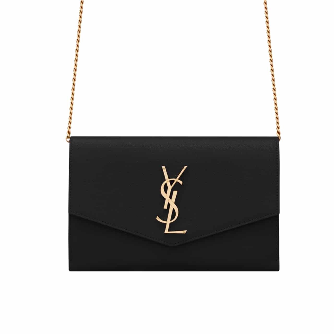 19-3 Saint Laurent Uptown Chain Wallet In Grain De Poudre Embossed Black 19Cm 6077881Gf0J1000 - Image 1