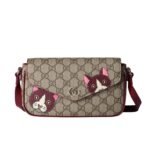 Gucci Gg Mini Shoulder Bag With Cat Detail Beige And Dark Brown 22Cm