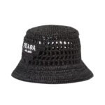 Prada Crochet Bucket Hat Raffia Black 2HC137 2A2T F0002