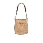 Prada Raffia Woven Bucket Bag Natural 21cm
