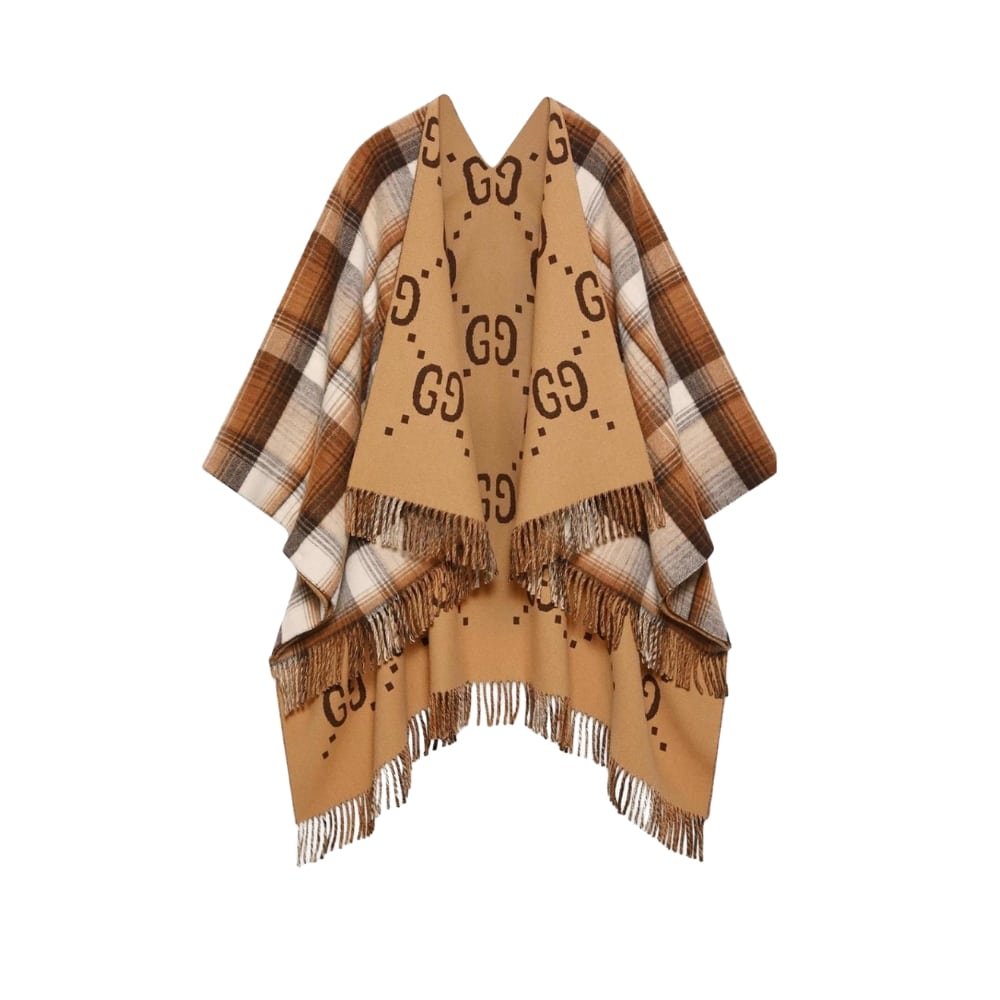 204-4 Gucci Reversible GG Wool Cape Poncho Beige 185cm 553118 4G200 9764 - Image 1