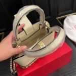 Valentino Garavani Rockstud Handbag In Grainy Leather White 21Cm - Image 9