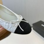 Chanel Ballet Flats Embroidered Fabric And Grosgrain White Black G02819 B21026 U1898 - Image 6