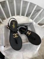 Chanel Gold CC Logo Thong Sandals Black - Image 3