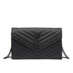 Saint Laurent Cassandre Matelassé Chain Wallet In Grain De Poudre Embossed Black Noir 22Cm 377828Bow081000