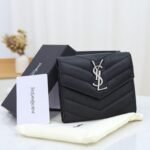 Saint Laurent Cassandre Matelassé Small Envelope Wallet In Grain De Poudre Leather Black Silver 13Cm 414404Bow021000 - Image 2