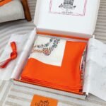 Hermes Brides De Gala En Fleurs Scarf 90Cm Vermillon H004192S 04 - Image 8