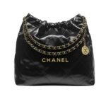 Chanel 22 Handbag Shiny And Gold Tone Metal Black 42Cm As3261 B19059 94305