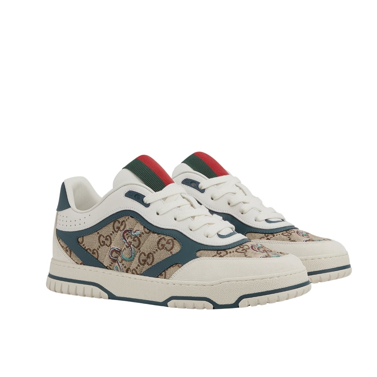 281-1-3 Gucci Men Re Web Trainer Beige And Blue GG Canvas 821730 AAEMC 9566 - Image 1
