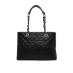 Chanel Grand Shopping Tote Bag Black Caviar Silver Tone Chain 34Cm