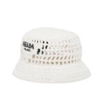 Prada Crochet Bucket Hat Raffia White 1HC137 2A2T F0009