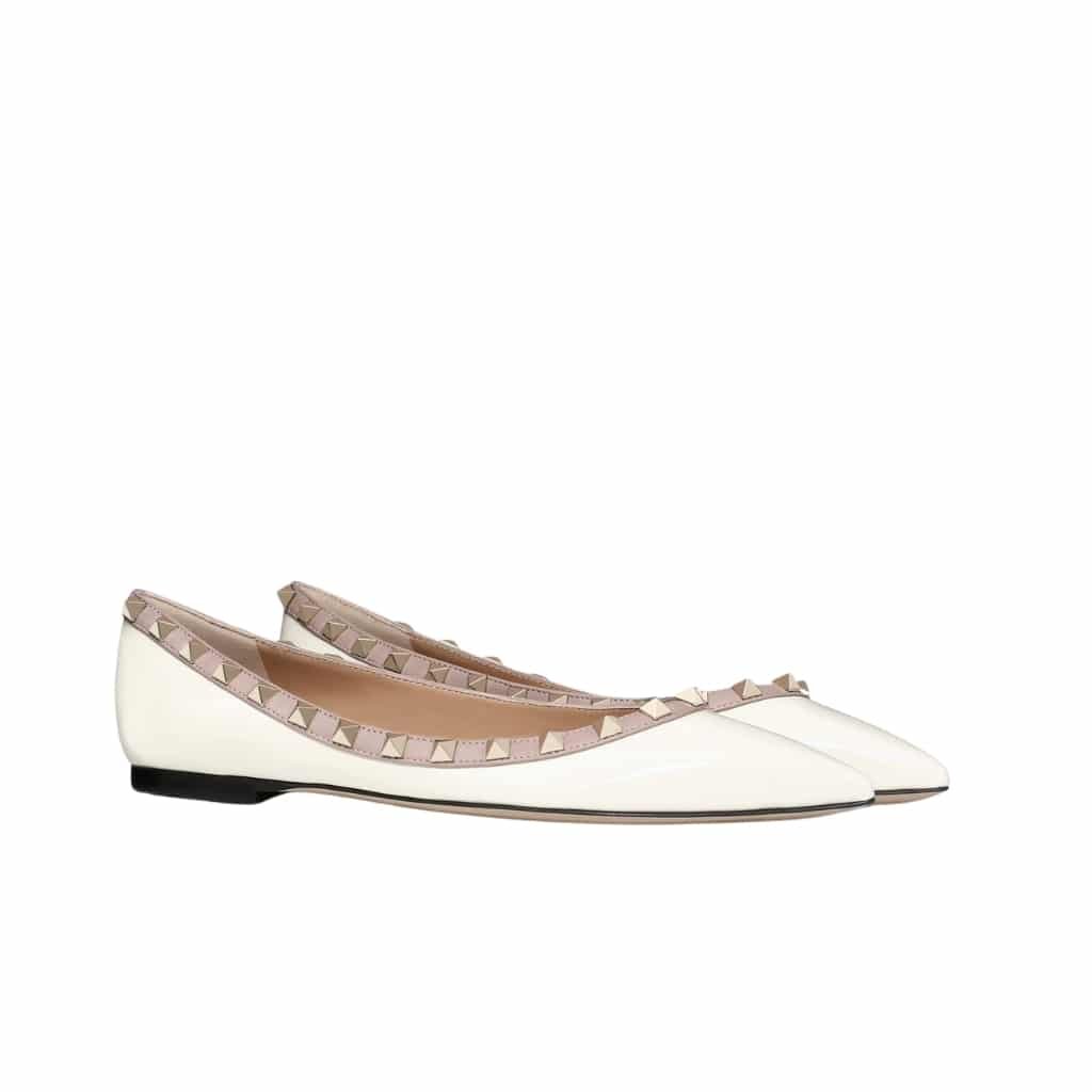 307-3 Valentino Patent Rockstud Ballet Flat White W2S0403VNW L62 - Image 1