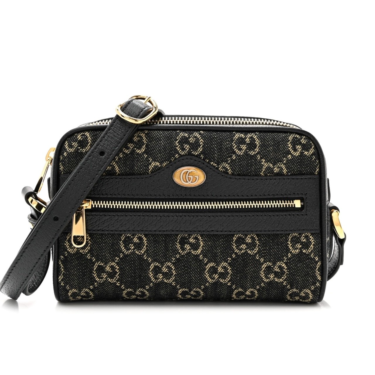327-2-1 Gucci Mini Ophidia GG Denim Jacquard Black And Ivory 17cm - Image 1
