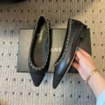 Chanel Leather And Fabric Cc Chain Link Ballet Flats Black - Image 4