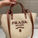 Prada Large Raffia And Leather Shopping Bag 25Cm 1Bg470 2Cxq F0A5T V Goo - Image 2