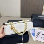 Chanel Flap Bag With Camellia Flower Chain White 26Cm - Image 6