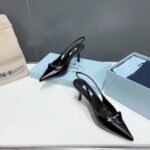 Prada Brushed Leather Slingback Pumps Black 1I901M 055 F0002 F 075 - Image 3