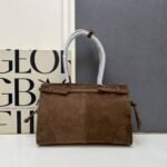 Prada Bonnie Large Suede Handbag Cacao Brown 38Cm 1Ba433 2C4S F0324 V Moo - Image 4