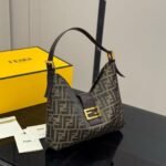 Fendi Zucca Baguette Canvas Leather Shoulder Bag Dark Brown 30cm - Image 2