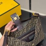 Fendi Zucca Baguette Canvas Leather Shoulder Bag Dark Brown 30cm - Image 3