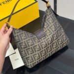 Fendi Zucca Baguette Canvas Leather Shoulder Bag Dark Brown 30cm - Image 4