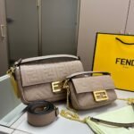 Fendi Baguette Chain Midi Leather Bag Beige With FF Motif 24Cm - Image 2