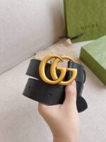 Gucci Gg Marmont Wide Belt Black Gold Logo 4Cm 406831 Dj20T 1000 - Image 2