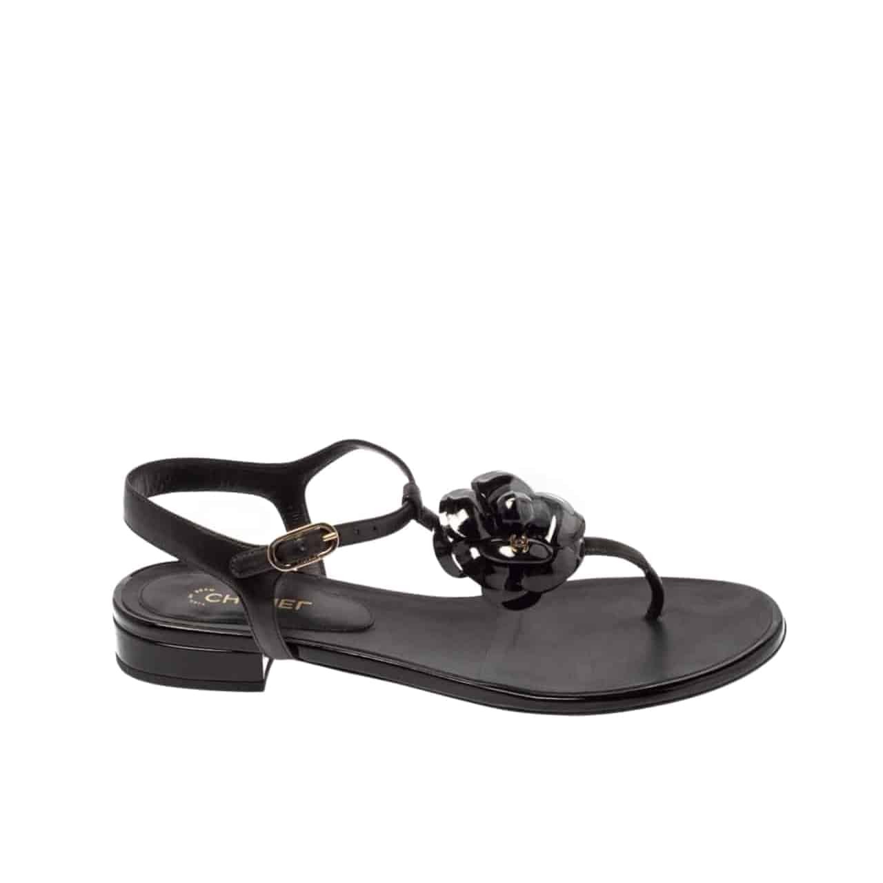 415-1 Chanel Jelly Black Rubber Camellia Sandals Black - Image 1