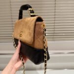 Chanel Large Flap Bag With Top Handle Shiny And Gold Tone Metal Brown Black 29Cm AS5637 B20827 U1536 - Image 4