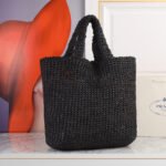Prada Large Crochet Tote Bag Raffia In Black 40cm 1BG392 2A2T F0002 V OOL - Image 6