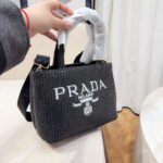Prada Small Crochet Tote Bag Raffia In Black 26cm 1BG422 2A2T F0002 V OOL - Image 3