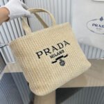 Prada Small Crochet Tote Bag Raffia In Natural Color 24Cm 1BG422 2C2T F0018 V OOL - Image 3