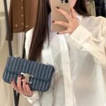 Celine Chain Shoulder Bag Claude In Striped Denim With Strass Blue 20Cm 115202Gfg 07Fx - Image 3